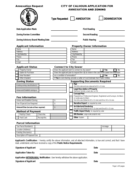 First page of the Application for Annexation and Zoning
