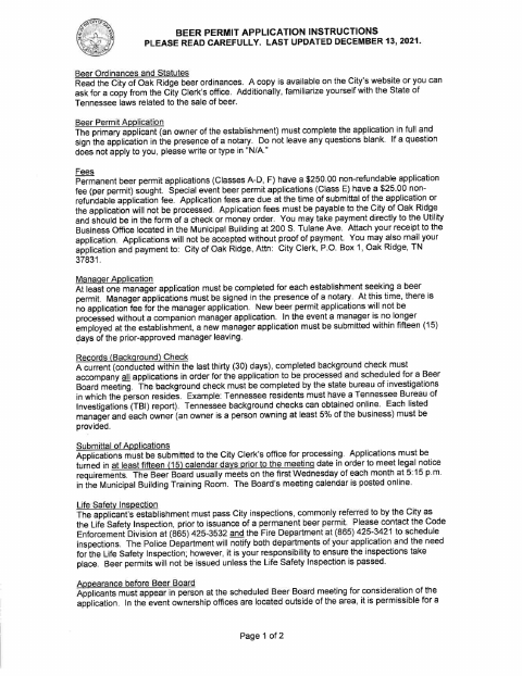 First page of the Beer Permit Manager Application