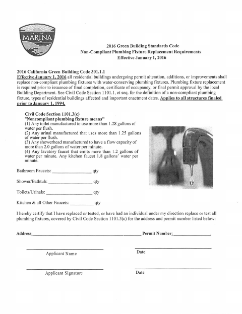 First page of the Plumbing Fixture Self Certification