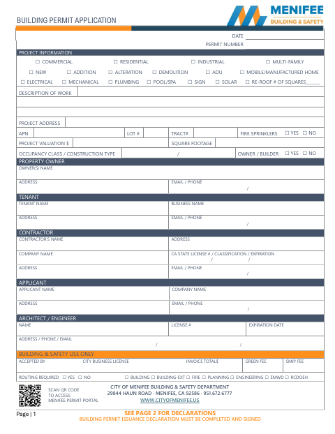 First page of the Building Permit Application