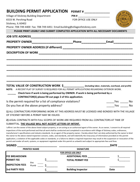 First page of the Building Permit Application