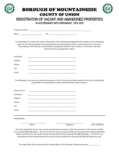 First page of the Registration of Vacant and Abandoned Properties