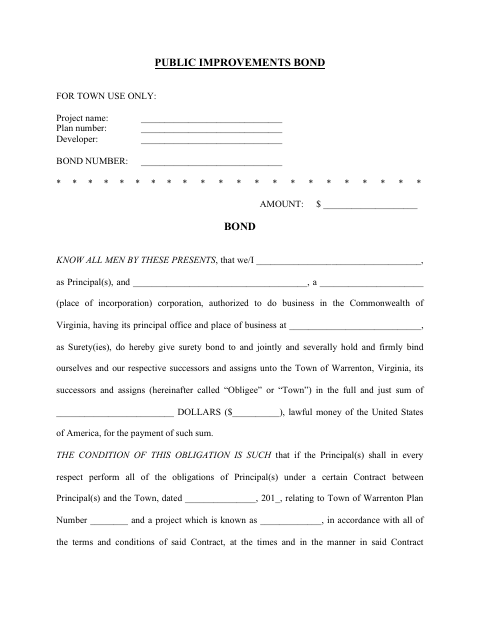 First page of the Public Improvements Bond