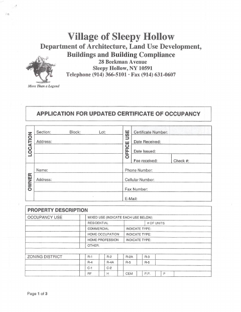 First page of the Updated Certificate of Occupancy Application