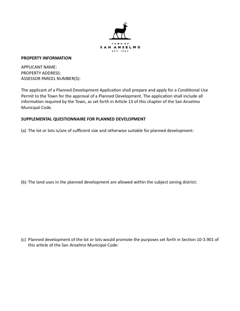 First page of the Supplemental Questionnaire for Planned Development
