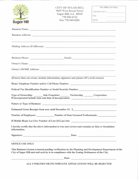 First page of the Commercial Business Application