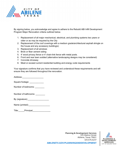 First page of the Major Renovation Criteria Signature Page