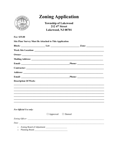 First page of the Zoning Application