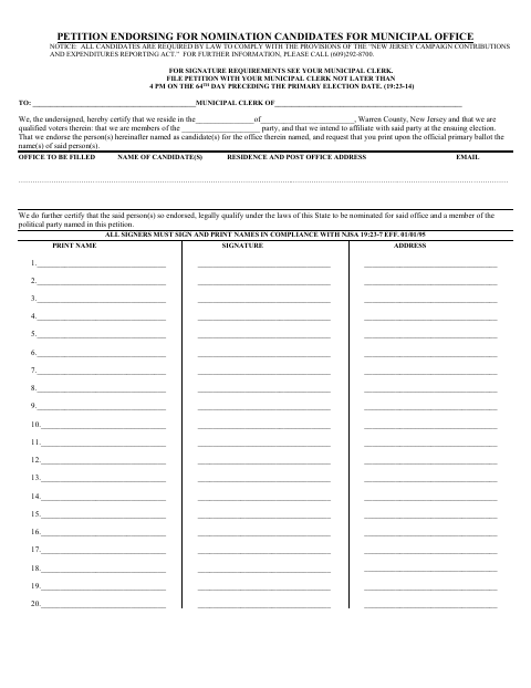 First page of the Petition Endorsing Candidates for Municipal Office