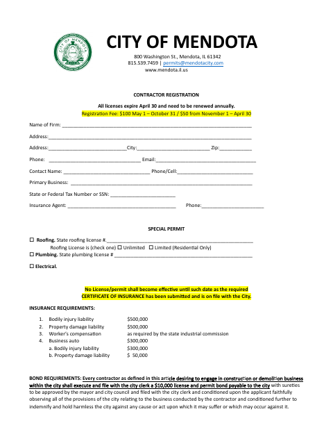 First page of the Contractor Registration