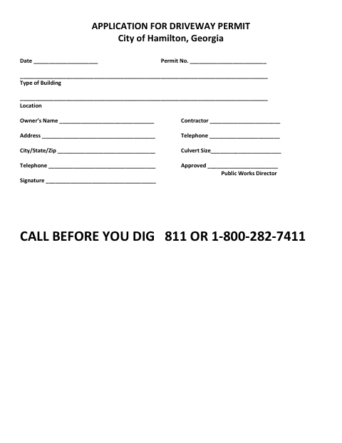 First page of the Application for Driveway Permit