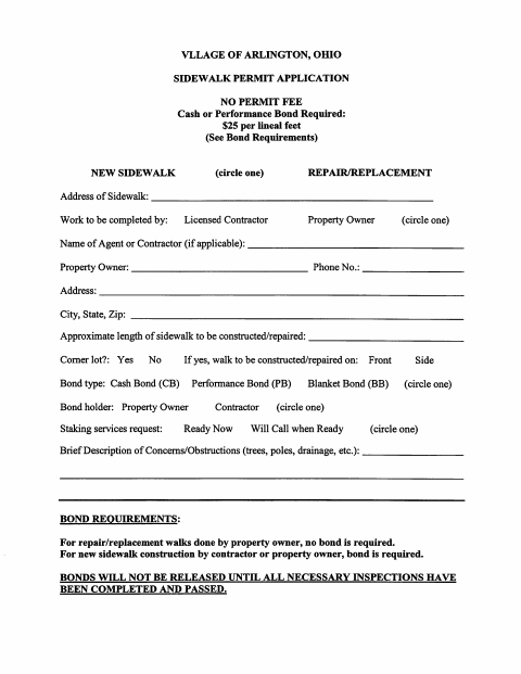 First page of the Sidewalk Permit Application