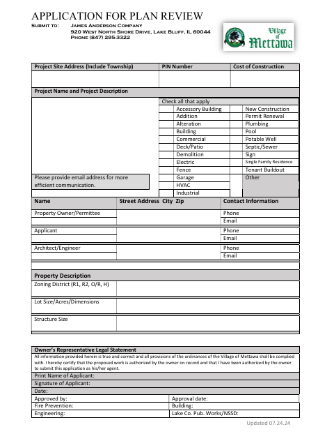 First page of the Application for Plan Review