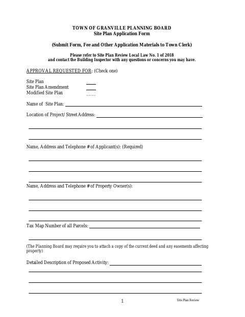 First page of the Site Plan Application Form