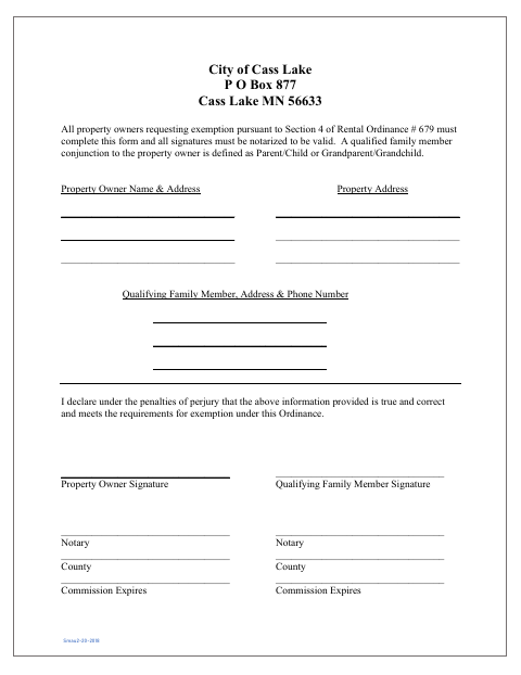 First page of the Exemption Certificate