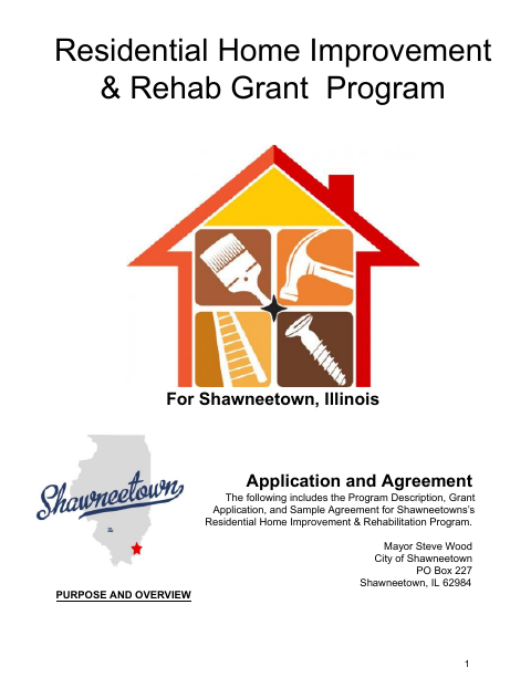 First page of the Residential Home Improvement & Rehab Grant Program Application and Agreement