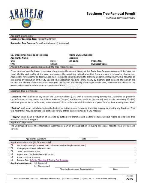 First page of the Specimen Tree Removal Permit