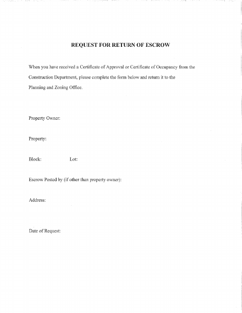 First page of the Request for Return of Escrow