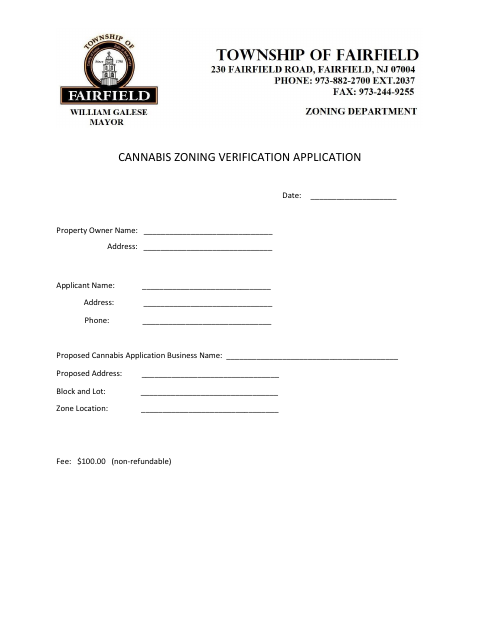 First page of the Cannabis Zoning Verification Application