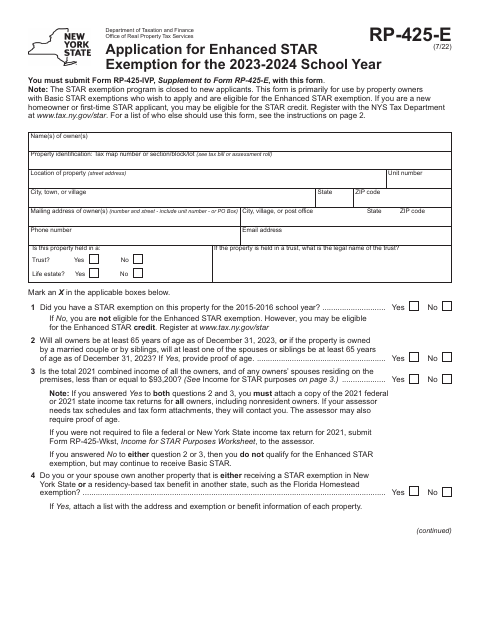 First page of the Application for Enhanced STAR Exemption for the 2023-2024 School Year