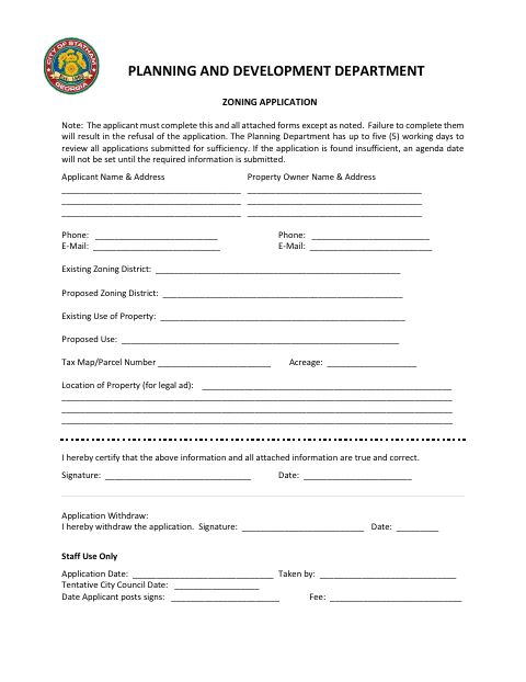 First page of the Zoning/Rezoning Application