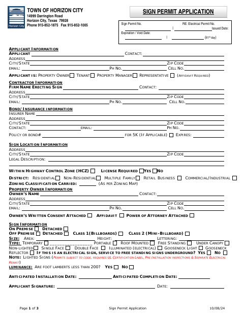 First page of the Sign Permit Application