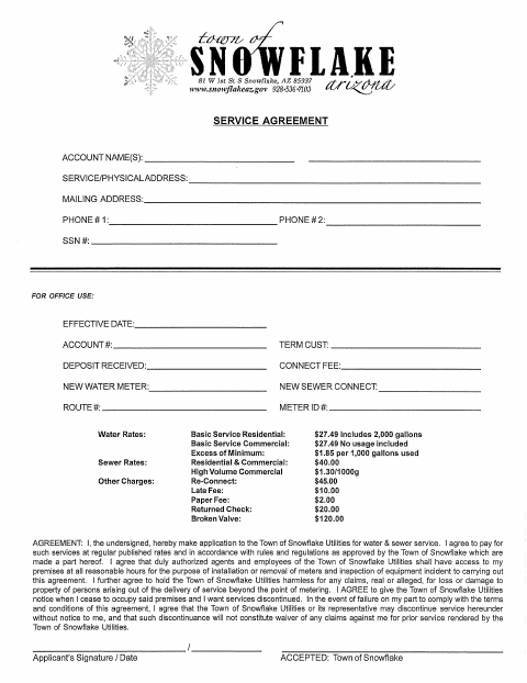 First page of the Water Service Agreement
