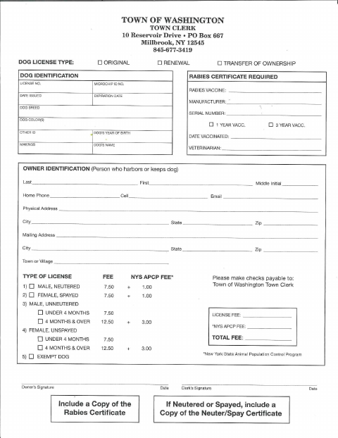 First page of the Dog License Application Form