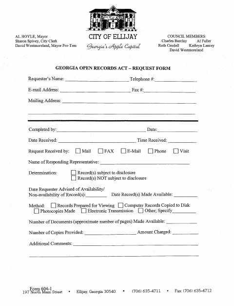First page of the Open Records Request