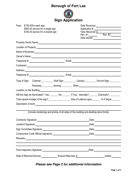 First page of the Sign Application