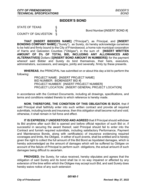 First page of the Bidder’s Bond