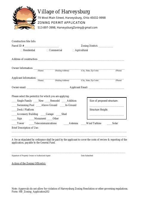First page of the Zoning Permit Application