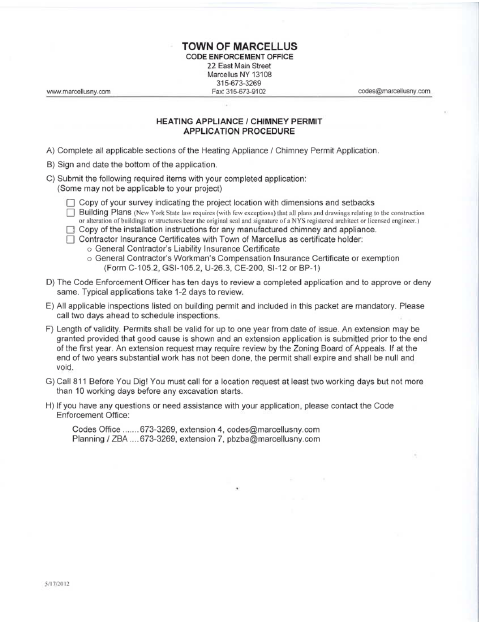 First page of the Heating Appliance / Chimney Permit Application