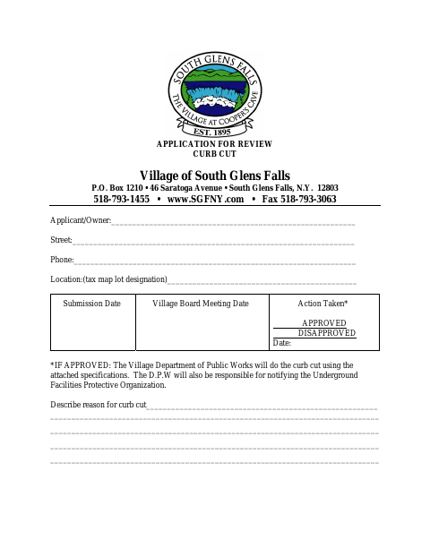 First page of the Application for Review Curb Cut
