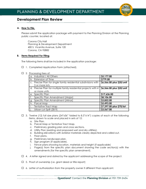 First page of the Development Plan Review