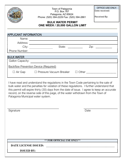 First page of the Bulk Water Permit