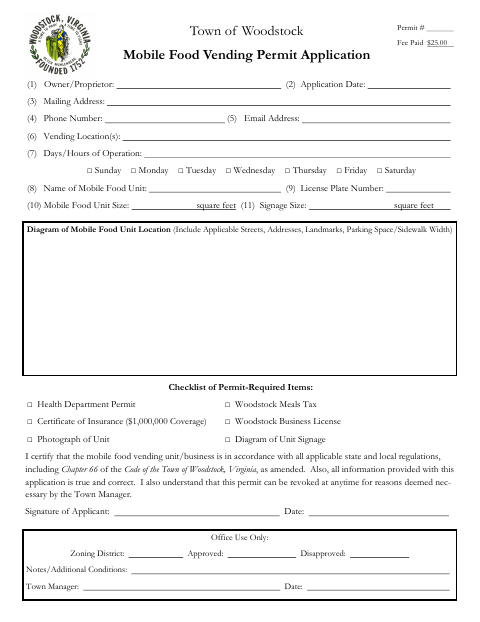 First page of the Mobile Food Vending Permit Application
