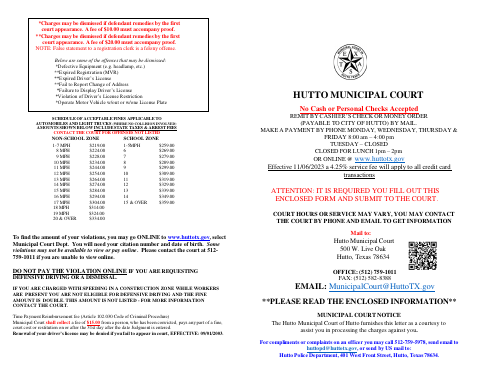 First page of the Municipal Court Fines and Plea Form