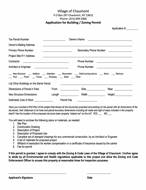 First page of the Building Permit Application