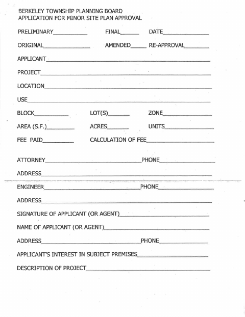First page of the Minor-Major Site Plan Application