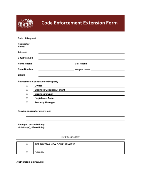 First page of the Code Enforcement Extension Form