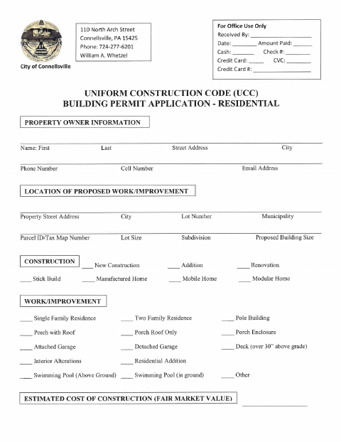 First page of the Residential Building Permit Application