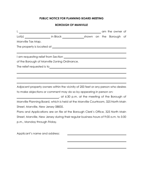 First page of the Public Notice for Planning Board Meeting