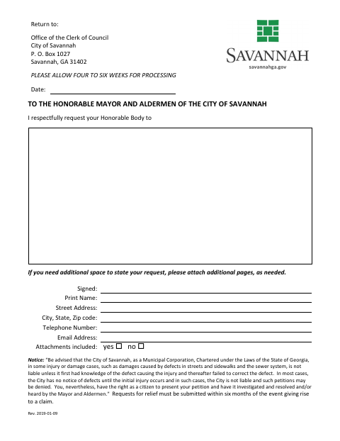First page of the Petition Form (Annexations, Damage Claims, Miscellaneous)