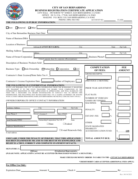 First page of the Business Registration Certificate Application