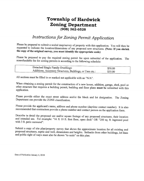 First page of the Zoning Permit Application