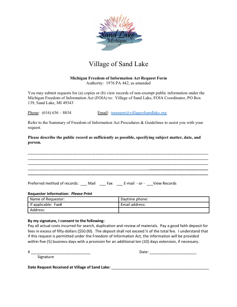 First page of the Freedom of Information Act Request Form