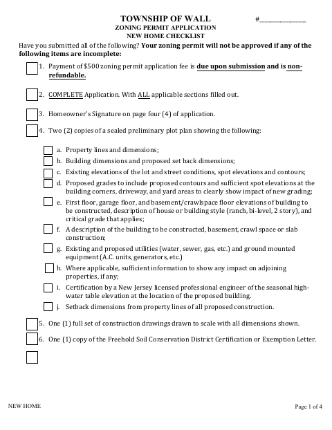 First page of the New Home Zoning Permit Application