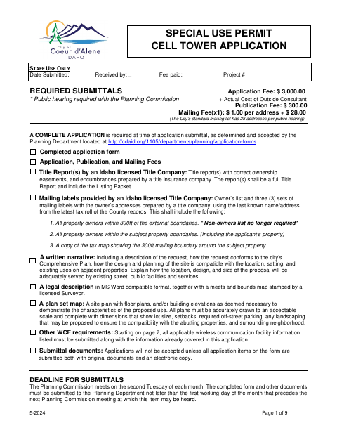 First page of the Special Use Permit Cell Tower Application