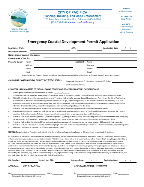 First page of the Emergency Coastal Development Permit Application
